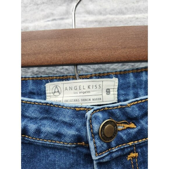 Angel Kiss Womens Distressed Embroidered Skinny Jeans Size 9 Blue Denim With Flo - Picture 3 of 5